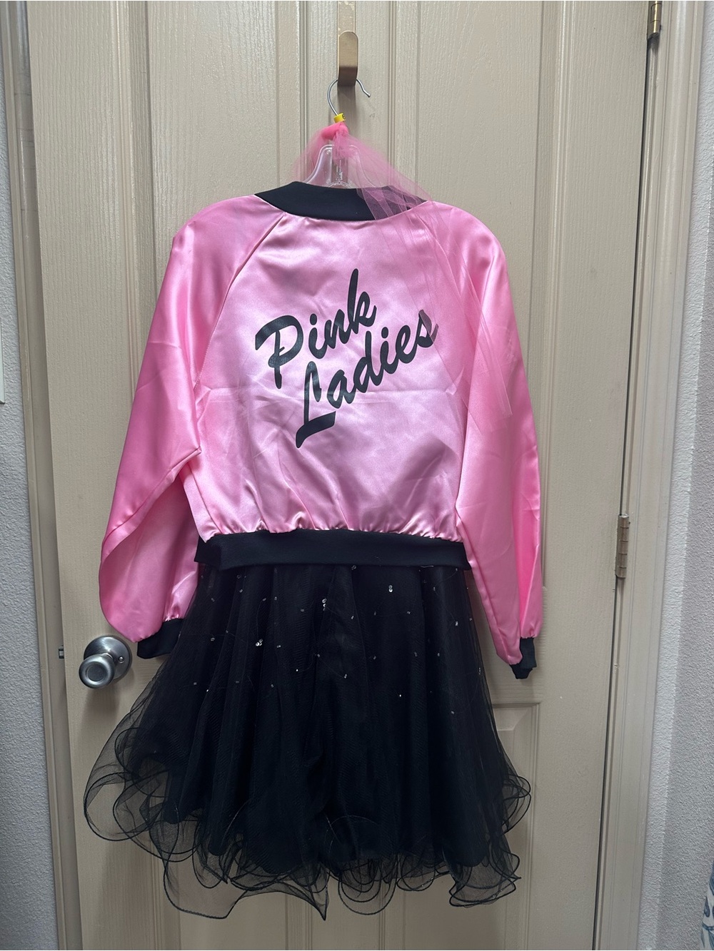 Pink Ladies Costume Set Pink Jacket & Black Sequin Tulle Dress